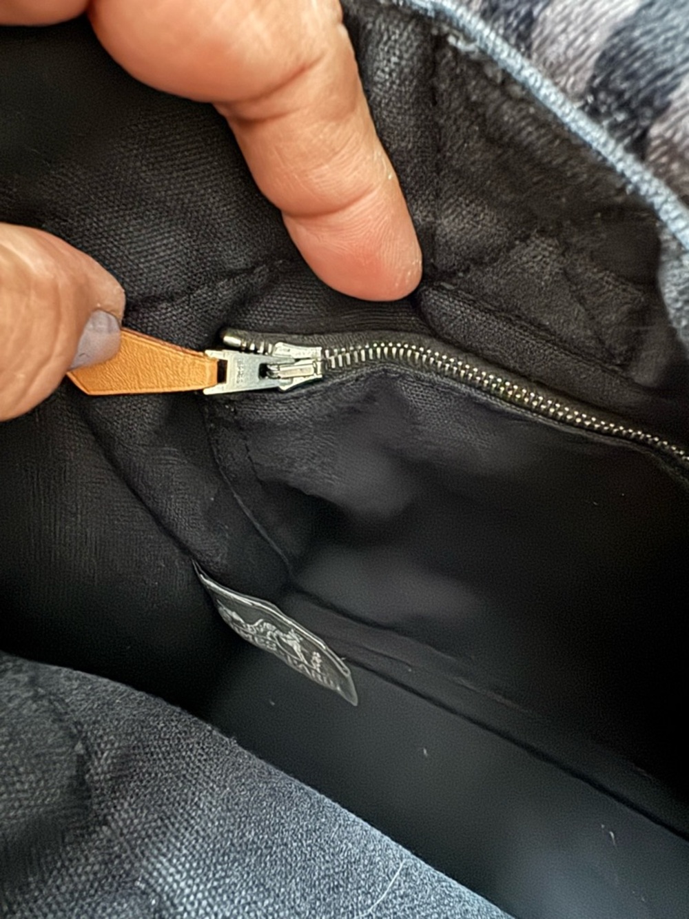HERMES Black Canvas Tote Bag with Stripe Handles - Picture 5 of 8